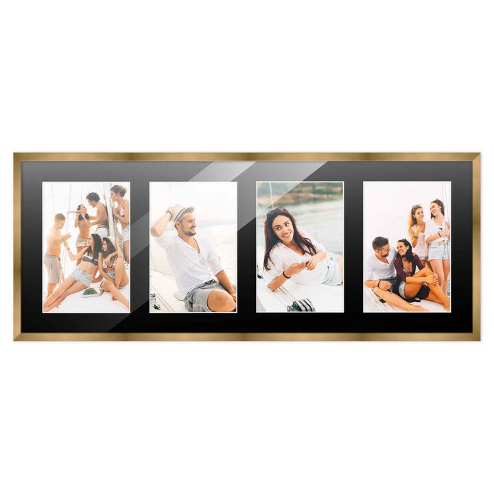 8.5x23 Wood Collage Frame with Black Mat For 4 5x7 Pictures