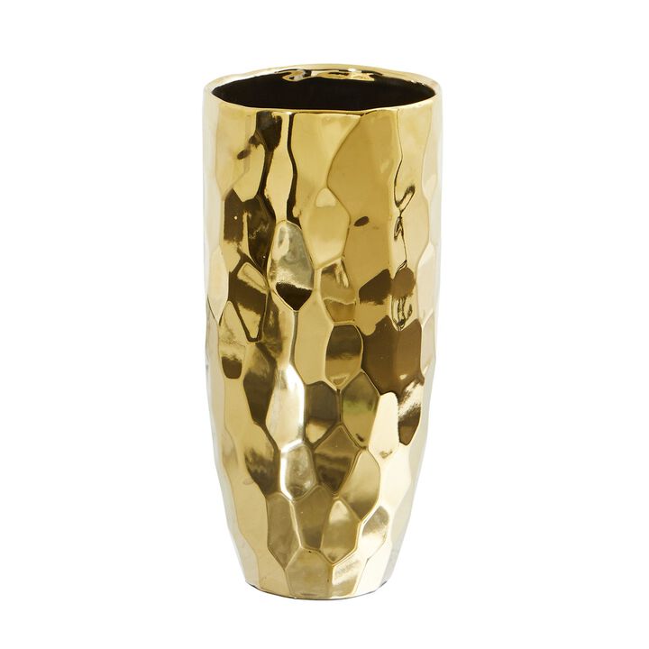 Nearly Natural 10-in Designer Gold Cylinder Vase