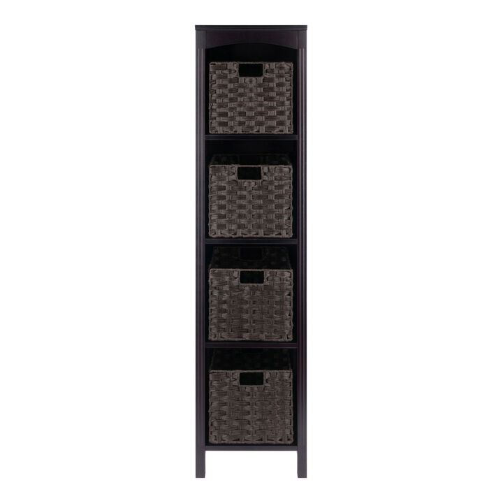 Winsome Wood Terrace 5-Pc Storage Shelf with 4 Foldable Woven Baskets - Espresso and Chocolate