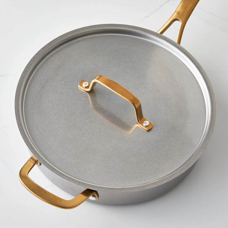 Martha Stewart Everyday 3.5 Quart Stainless Steel Saute Pan with Brass Handles and Lid