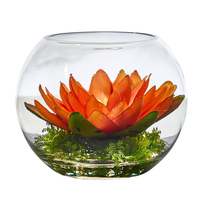 Nearly Natural 8-in Lotus Artificial Arrangement in Glass Vase