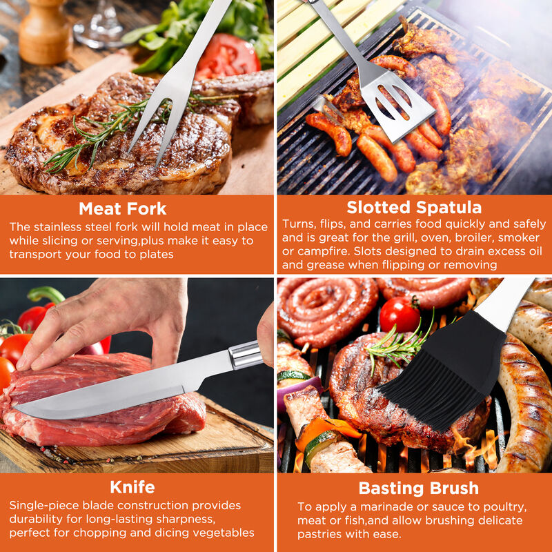 Commercial Chef BBQ Grill Set with Meat Fork, Spatula, and All Necessary Grill Accessories - 10 PCS BBQ Grilling Tools for Smoker, Camping, Kitchen, Barbecue and Ideal Mens Gift