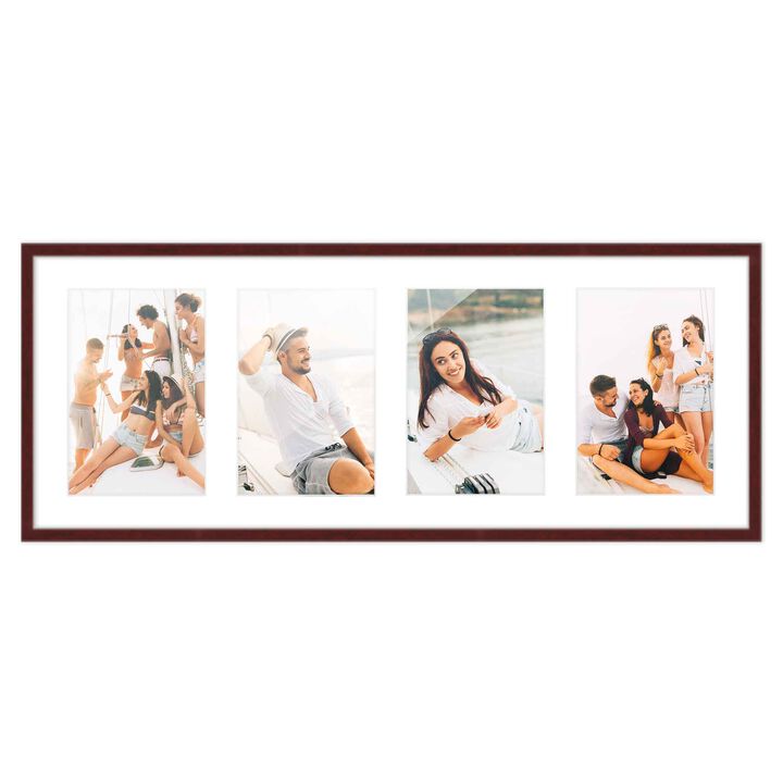 7.5x19 Wood Collage Frame with White Mat For 4 4x6 Pictures