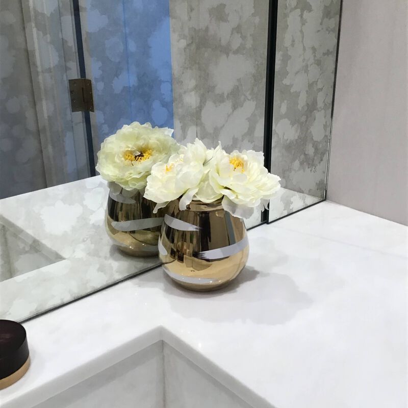 Gold Bud Vase with White Brushed Design