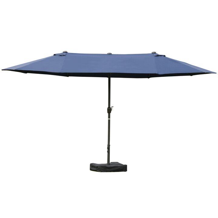Patio Umbrella 15' Steel Rectangular Outdoor Double Sided Market with base, UV Sun Protection & Easy Crank for Deck Pool Patio, Dark Blue