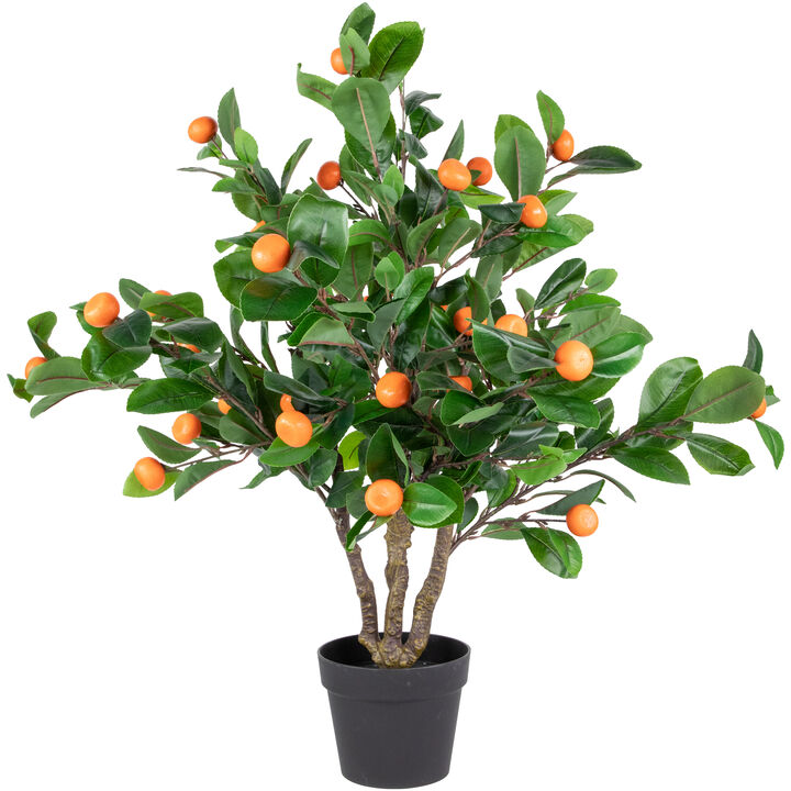 34" Artificial Orange Citrus Tree in Black Pot
