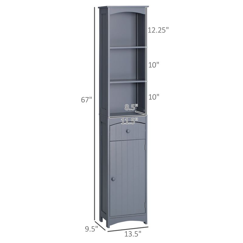 Bathroom Storage Cabinet, Free Standing Bath Storage Unit, Tall Linen Tower with 3-Tier Shelves and Drawer, Grey