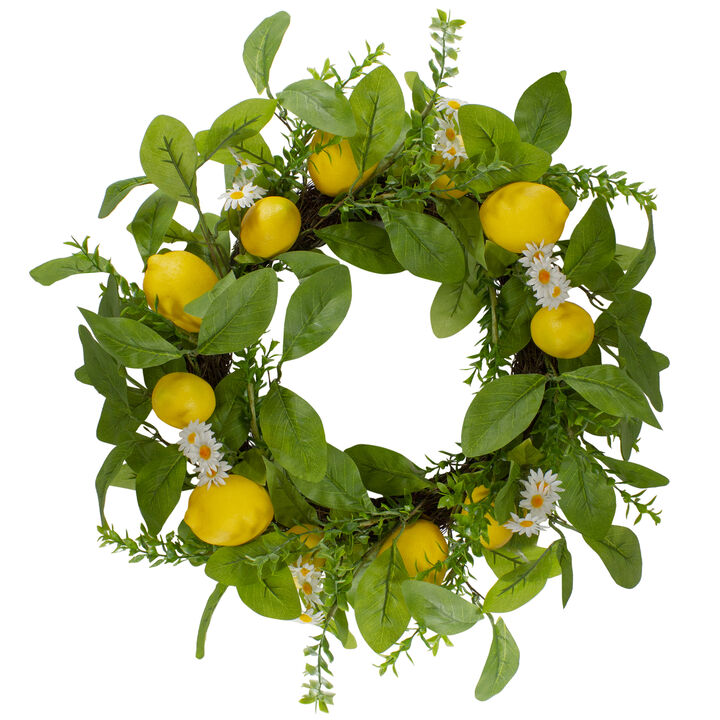 Lemons and Daisies Artificial Floral Wreath  Yellow - 20-Inch