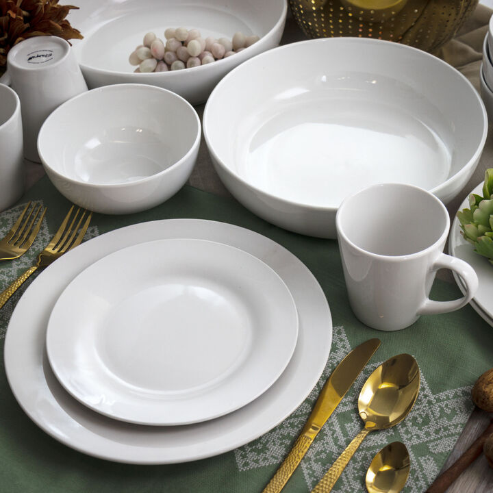 Elama Carey 18 Piece Round Porcelain Dinnerware Set in White