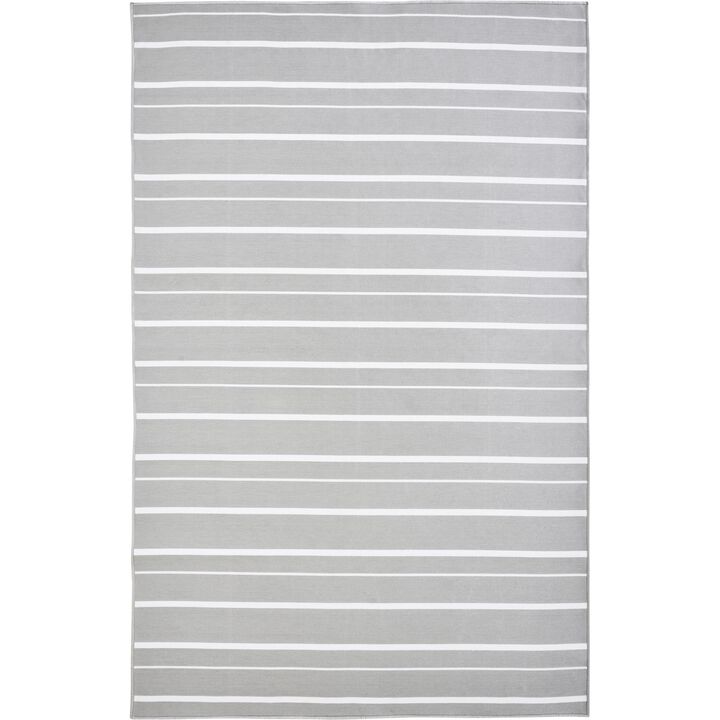 9' x 12' Gray and White Striped Rectangular Outdoor Area Throw Rug