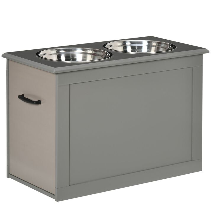 Raised Pet Feeding Storage Station with 2 Stainless Steel Bowls Base for Large Dogs and Other Large Pets, Gray