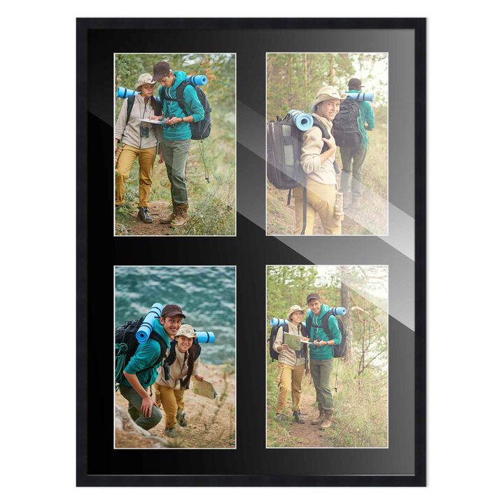 12x16 Wood Collage Frame with Black Mat For 4 5x7 Pictures