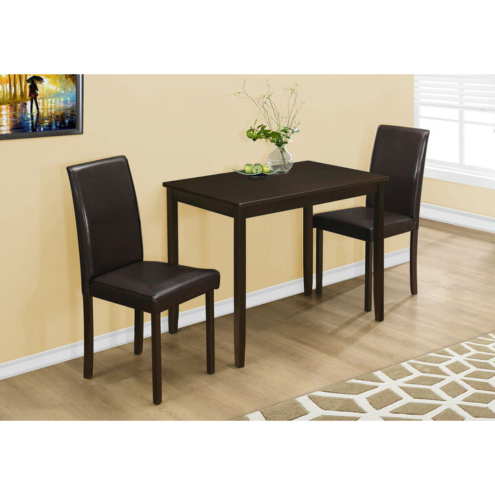 Monarch Specialties I 1015 Dining Table Set, 3pcs Set, Small, 39" Rectangular, Kitchen, Wood, Pu Leather Look, Brown, Contemporary, Modern