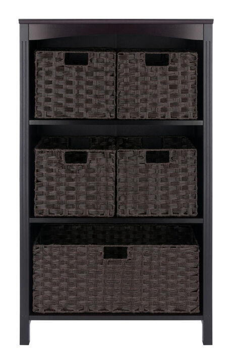Winsome Wood Terrace 6-Pc Storage Shelf with 5 Foldable Woven Baskets - Espresso and Chocolate