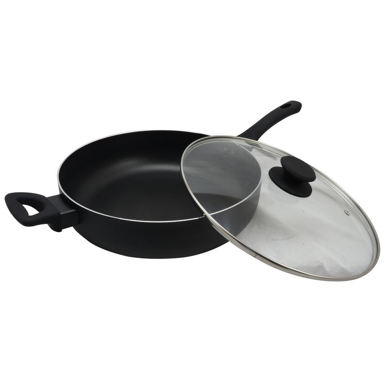 Oster Ashford 5 Quart Aluminum Saute Pan with Tempered Glass Lid in Black
