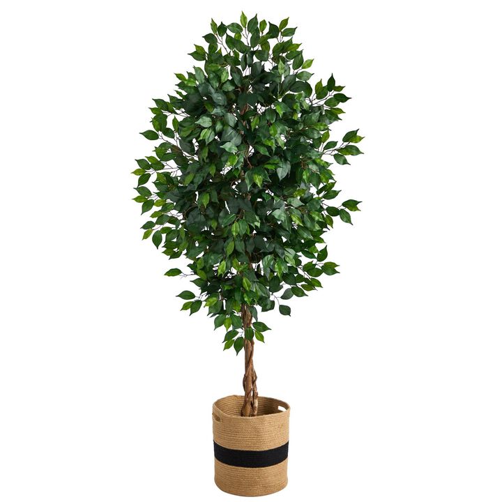 Nearly Natural 6-ft Ficus Tree in Handmade Natural Cotton Planter
