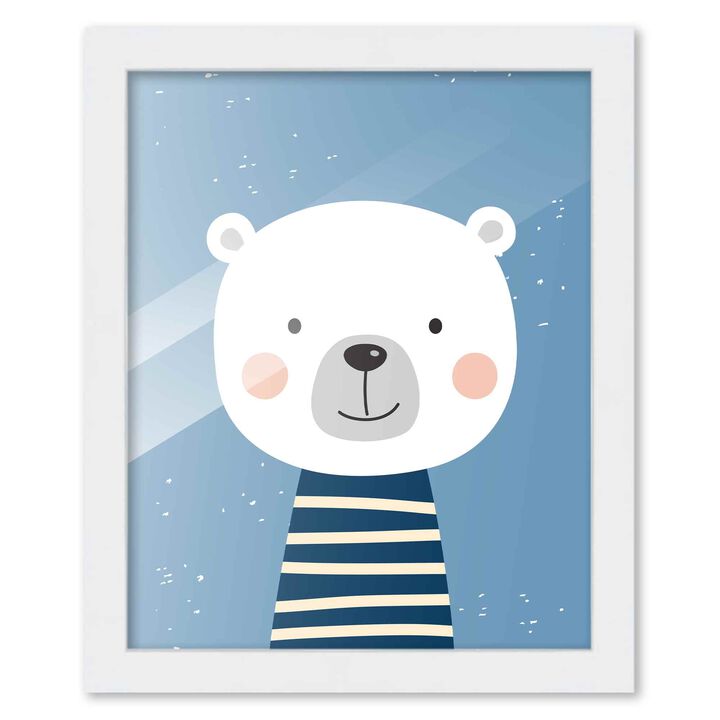 8x10 Framed Nursery Wall Adventure Boy Bear Poster in White Wood Frame For Kid Bedroom or Playroom