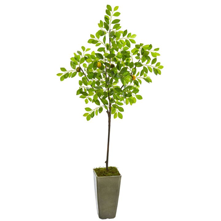 Nearly Natural 6-ft Lemon Artificial Tree in Olive Green Planter