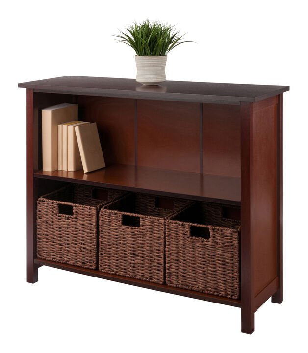 Winsome Wood Milan 4-Pc Storage Shelf with 3 Foldable Woven Baskets - Walnut