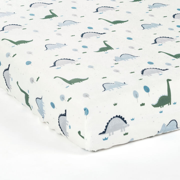 Dinosaurs Roar Soft & Plush Fitted Crib Sheet Dusty Teal/Gray Single 28X52X9