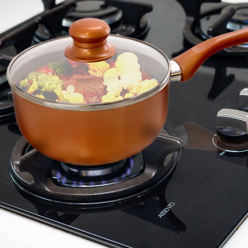 Better Chef 1.5 Qt. Copper Colored Ceramic Coated Saucepan with glass lid