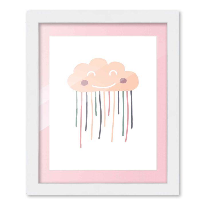 8x10 Framed Nursery Wall Art Boho Galaxy Cloud Poster in Pink with Soft Pink Mat in a 10x12 White Wood Frame