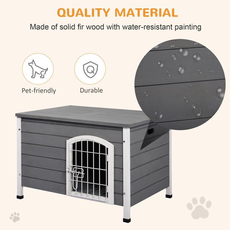 31"L Wooden Decorative Dog Cage Kennel Wire Door with Lock Small Animal House with Openable Top Removable Bottom Grey
