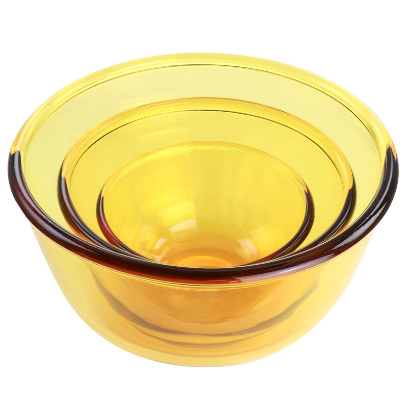 Gibson Home 3 Piece Amber Tempered Glass Bowl Set in Amber