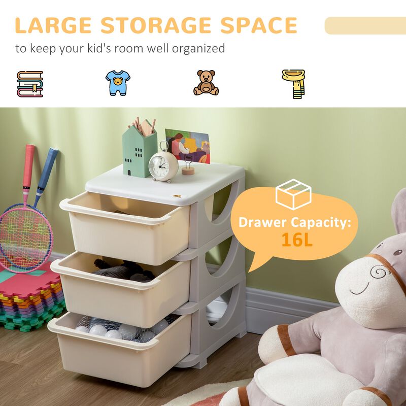 3 Tier Kids Storage Unit Dresser Tower with Drawers Chest Toy Organizer for Bedroom Nursery Kindergarten Living Room for Toddlers, Cream White