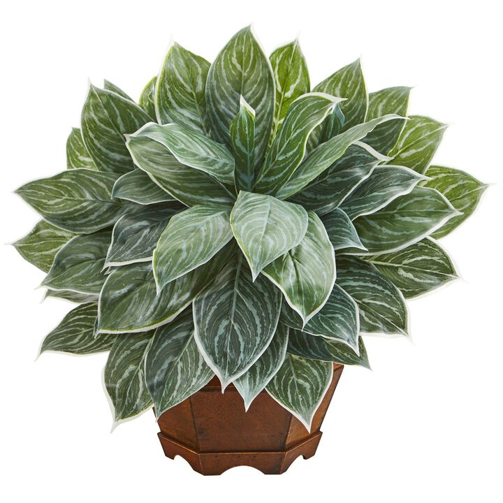 Nearly Natural 18-in Silver Aglaonema Plant in Planter (Real Touch)