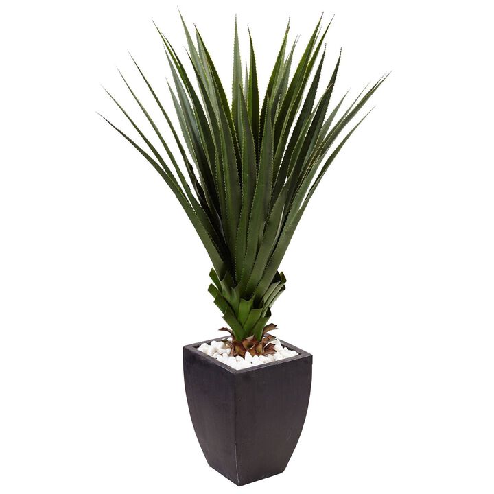 Nearly Natural 4.5-in Spiked Agave in Black Planter (Indoor/Outdoor)