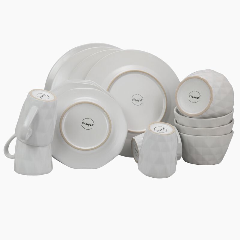Elama Retro Chic 16 Piece Glazed Stoneware Dinnerware Set in White