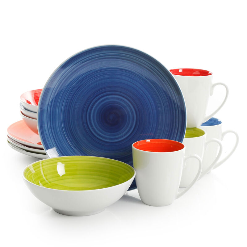 Gibson Crenshaw 12 Piece Round Ceramic Dinnerware Set in Assorted Colors, Service for 4