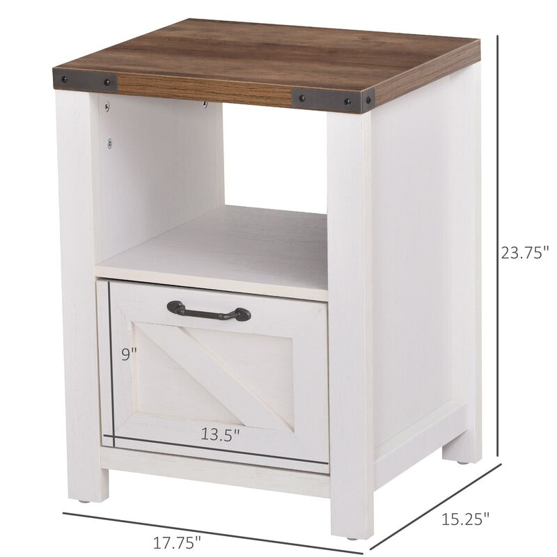 Nightstand Industrial Side Table with 1 Drawer 1 ShelfÂ  Retro End Desk with Big Tabletop for Living Room Stable and Sturdy Accent Table White