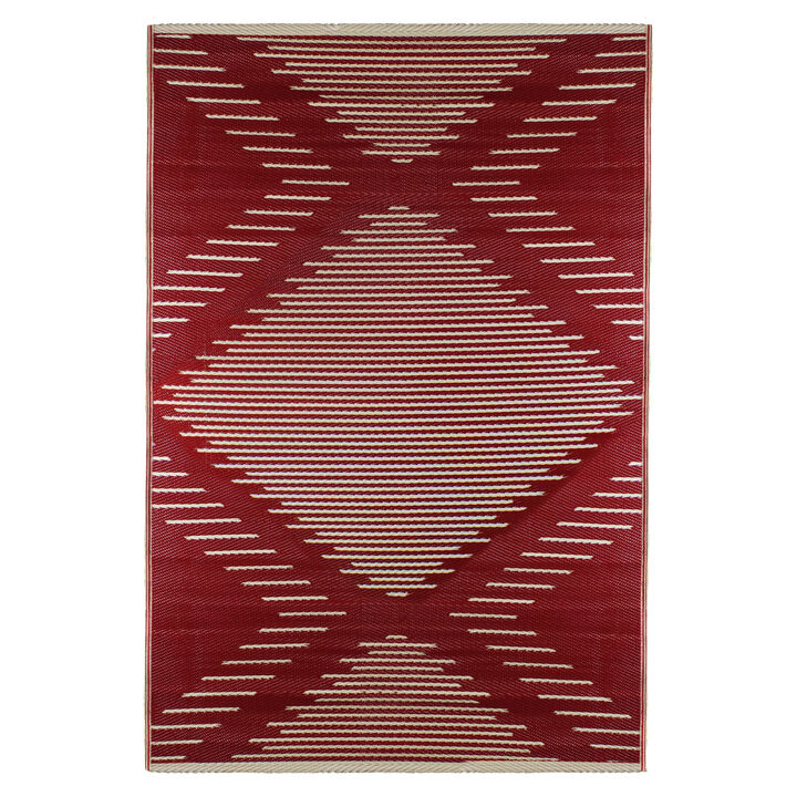 4' x 6' Red and Beige Tribal Pattern Rectangular Outdoor Area Rug