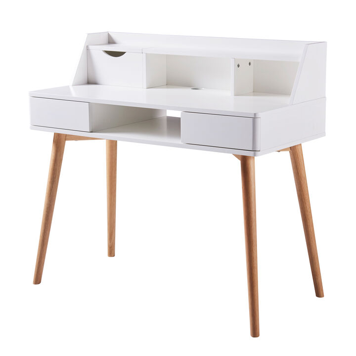 Teamson Home Creativo Wooden Writing Desk with Storage, White/Natural