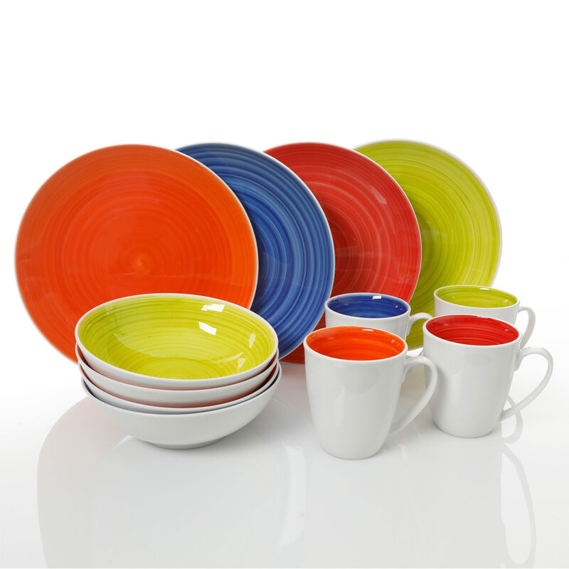 Gibson Crenshaw 12 Piece Round Ceramic Dinnerware Set in Assorted Colors, Service for 4