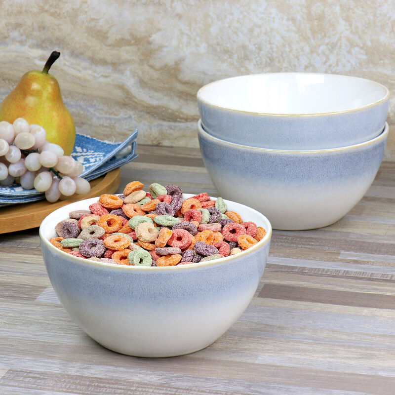 Martha Stewart Blue Rim 6 Inch 6 Piece Stoneware Cereal Bowl Set
