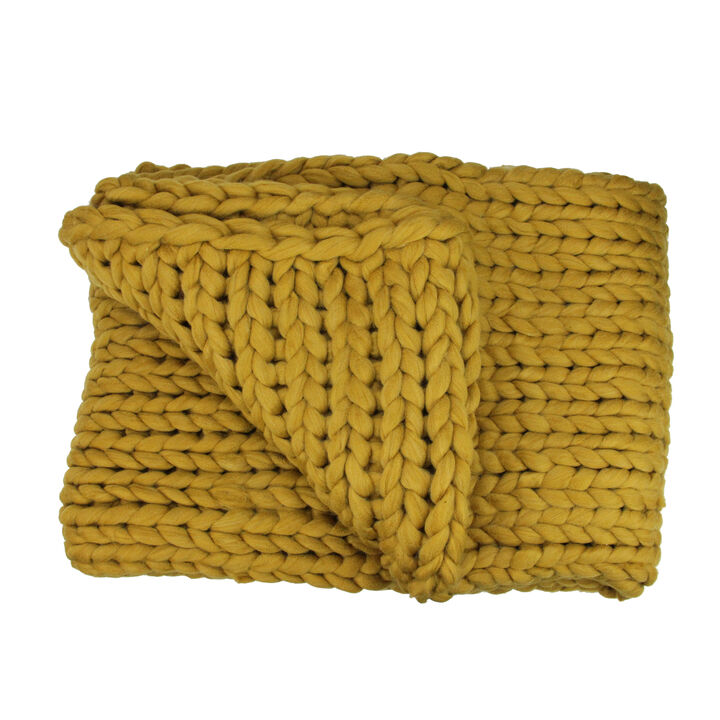 Golden Mustard Cable Knit Plush Throw Blanket 50 x 60