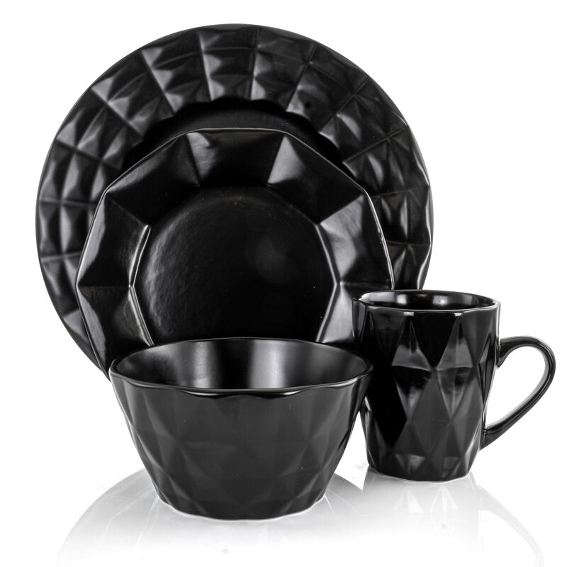 Elama Retro Chic 16-Piece Glazed Dinnerware Set in Black
