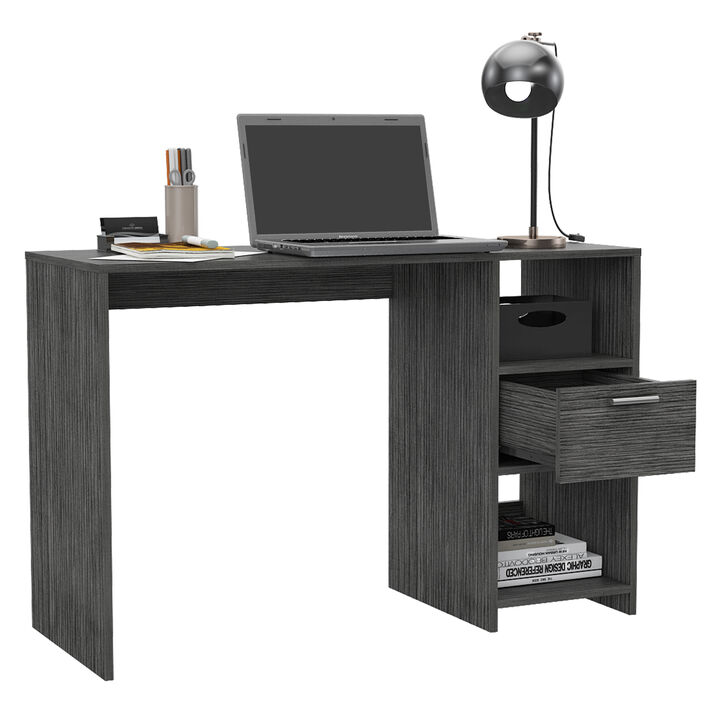 DEPOT E-SHOP Naxos Computer Desk with 1-Drawer and 2-Open Storage Shelves, Smokey Oak