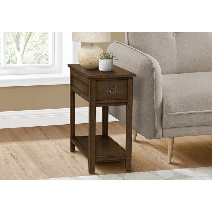 Monarch Specialties I 3953 - Accent Table, End, Side Table, Nightstand, Bedroom, Narrow, Storage Drawer, Brown Veneer, Transitional