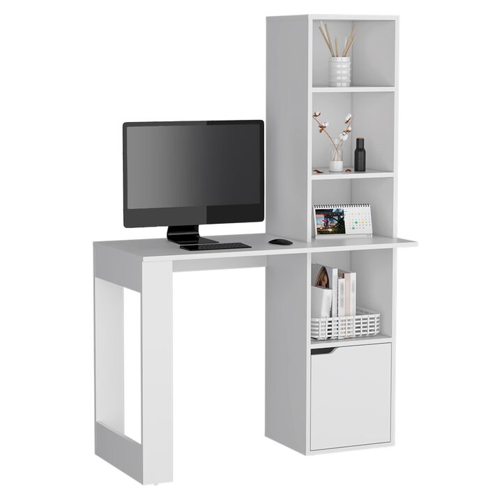 DEPOT E-SHOP Ripley Writing Desk With Bookcase and Cabinet, White