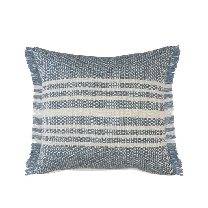 24" Blue and White Striped Pattern Square Outdoor Throw Pillow with Fringe