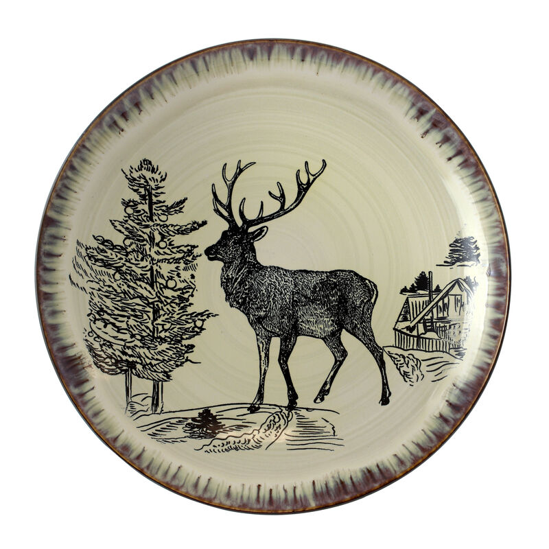 Elama Majestic Elk 16 Piece Luxurious Stoneware Dinnerware with Complete Setting for 4