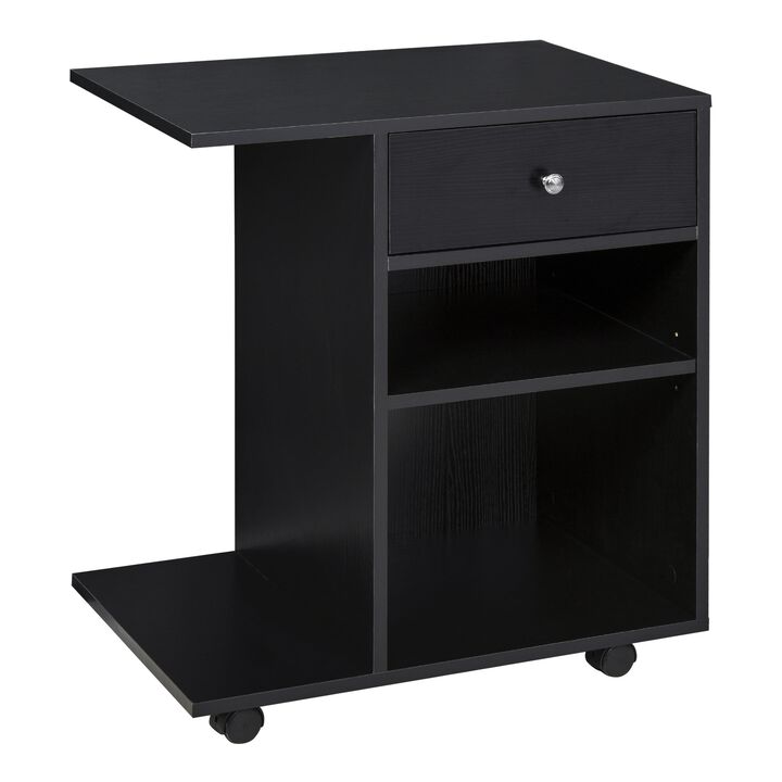 Mobile Printer Stand, Rolling File Cabinet Cart with Wheels, Adjustable Shelf, Drawer and CPU Stand, Black