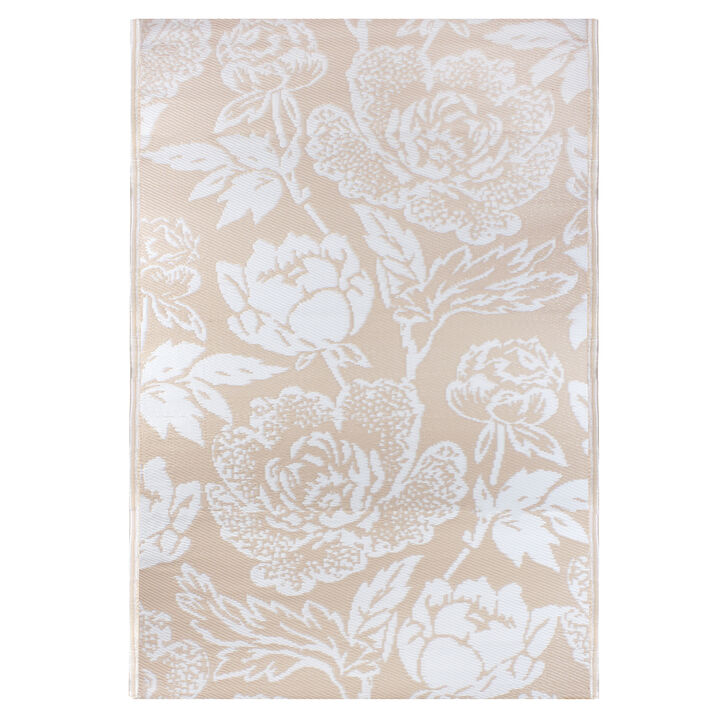 4' x 6' Pink Beige and White Floral Rectangular Outdoor Area Rug