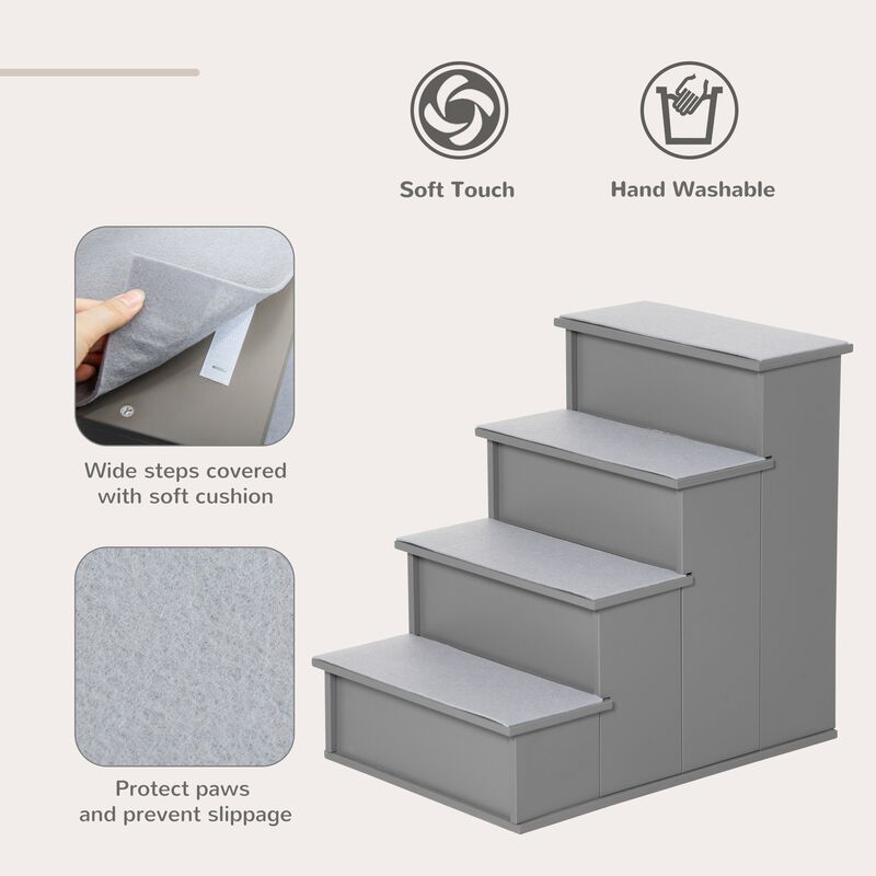 Pet Stairs, Small Dog Steps for Couch Bed with Cushioned Removable Covering, 15.75" x 23.25" x 21.25", Grey