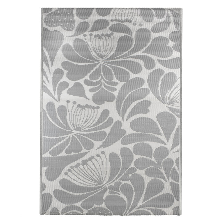 4' x 6' Gray and Off White Floral Rectangular Outdoor Area Rug