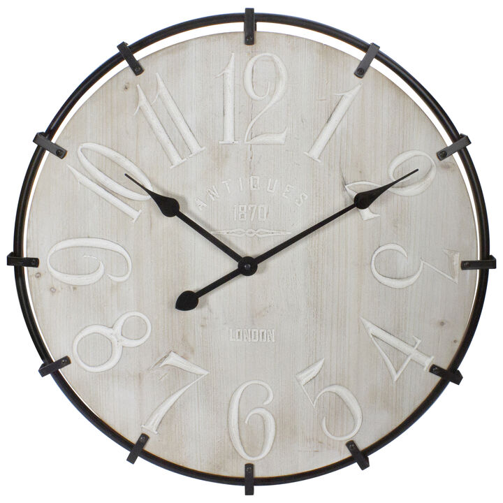 23.5" Black Metal and Wood Country Rustic Round Wall Clock